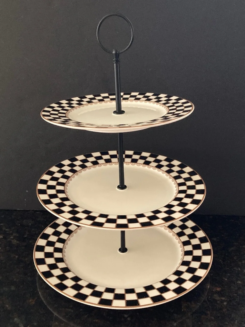 Porlien Checker 3 Tier Plate Stand/Appetizer/Dessert Display/NEVER USED FOR FOOD
